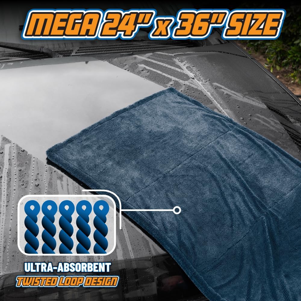 Chemical Guys, Megalodon Twisted Loop Microfiber Drying Towel, 24 x 36 in | Twisted-loop microfiber holds more water than standard towels, ultra-plush and gentle for drying the whole car - Image 4