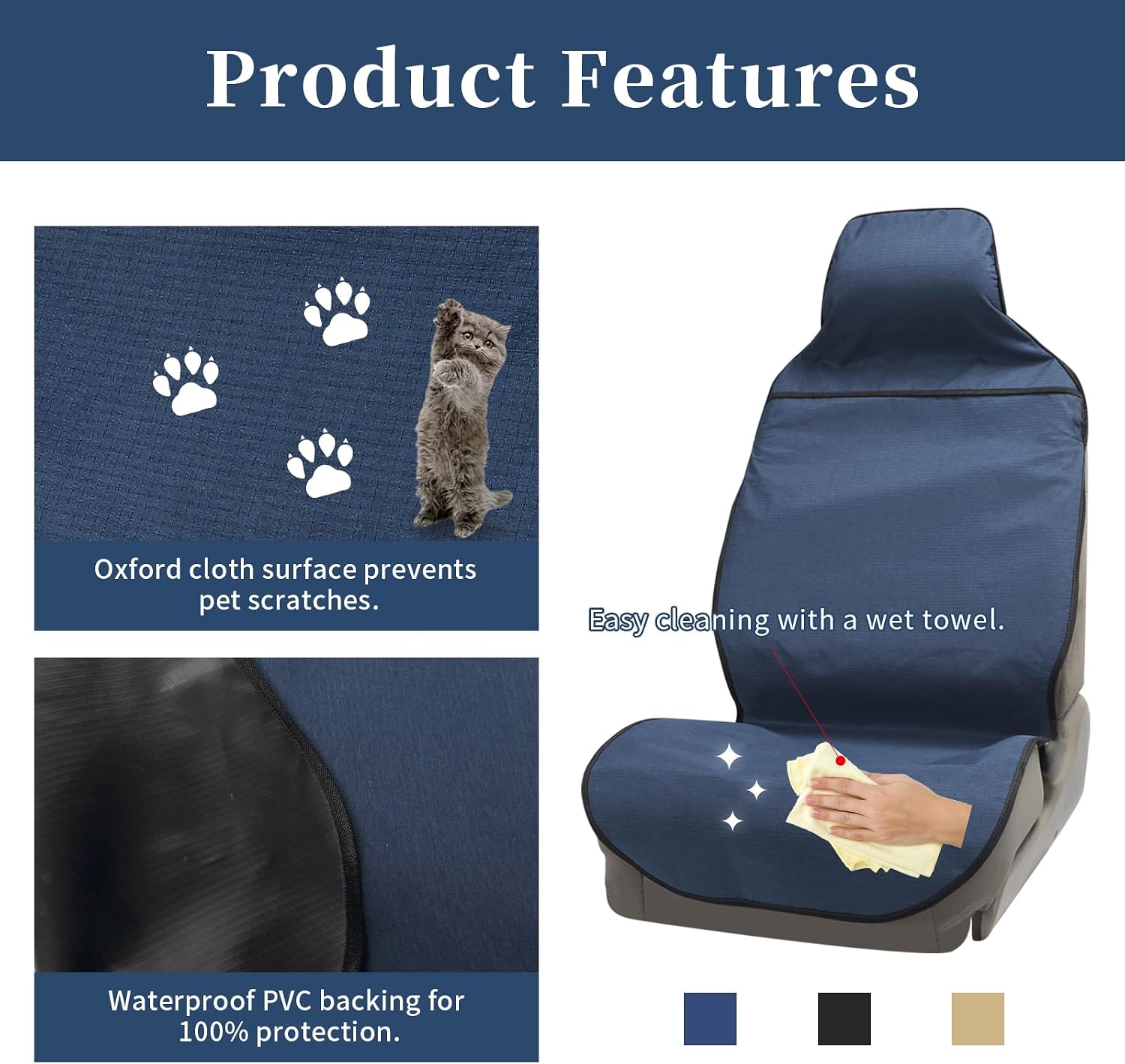 Waterproof Car Seat Cover Automotive Seat Covers for Cars Trucks and SUVs Car Seat Cover Protector Front Seats Navy-2 - Image 4