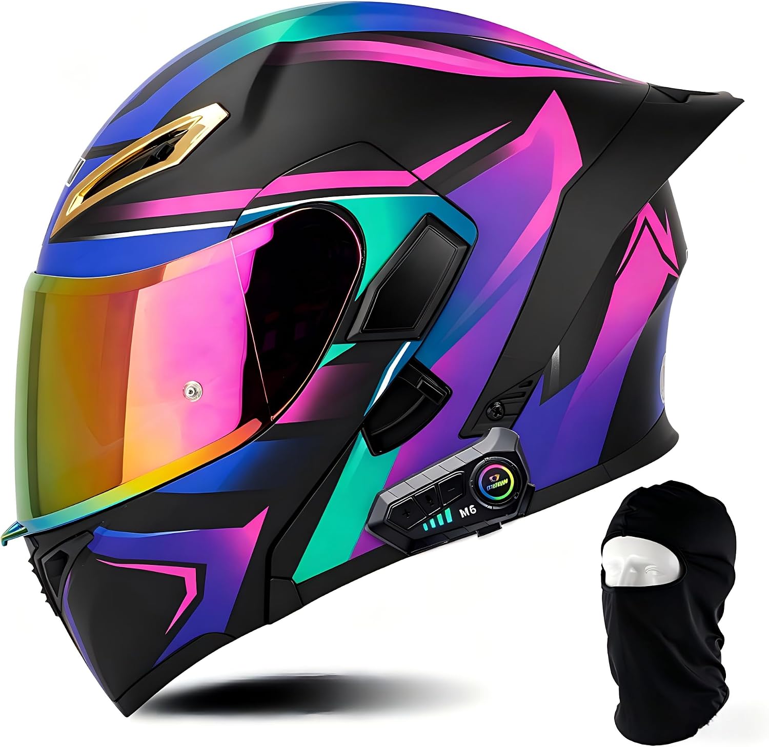 Bluetooth Motorcycle Helmet, Unisex, Dual-Lens Full-face Helmet, Flip-up, Modular Motorcycle Helmet with Bluetooth, DOT Approved - Image 2