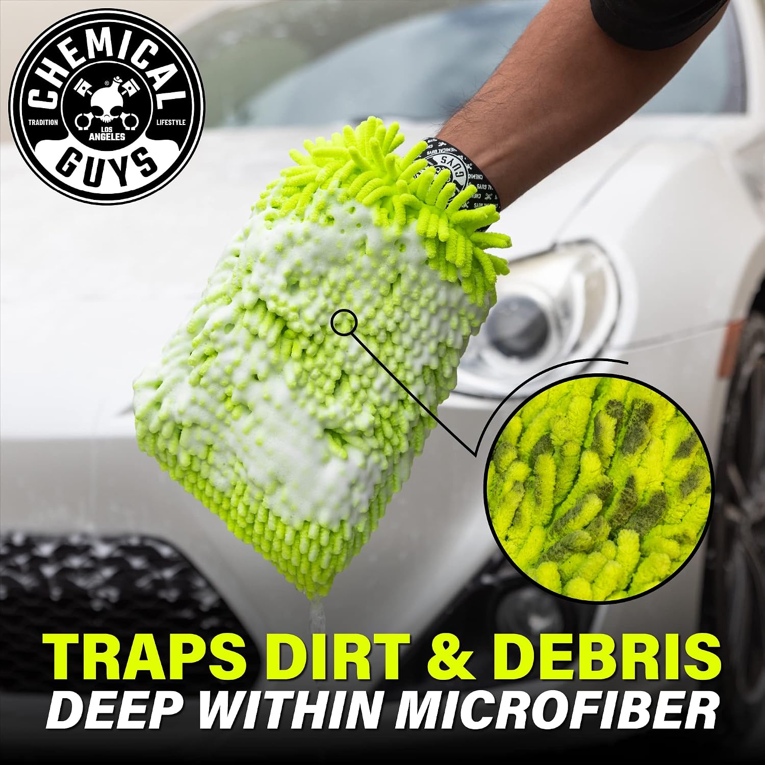 Chemical Guys, Chenille Microfiber Wash Mitt for Cars, Scratch-Free, 2 Pack | Ultra-soft lime green chenille holds thick suds and traps grit, gentle on paint, glass and chrome, machine washable - Image 5