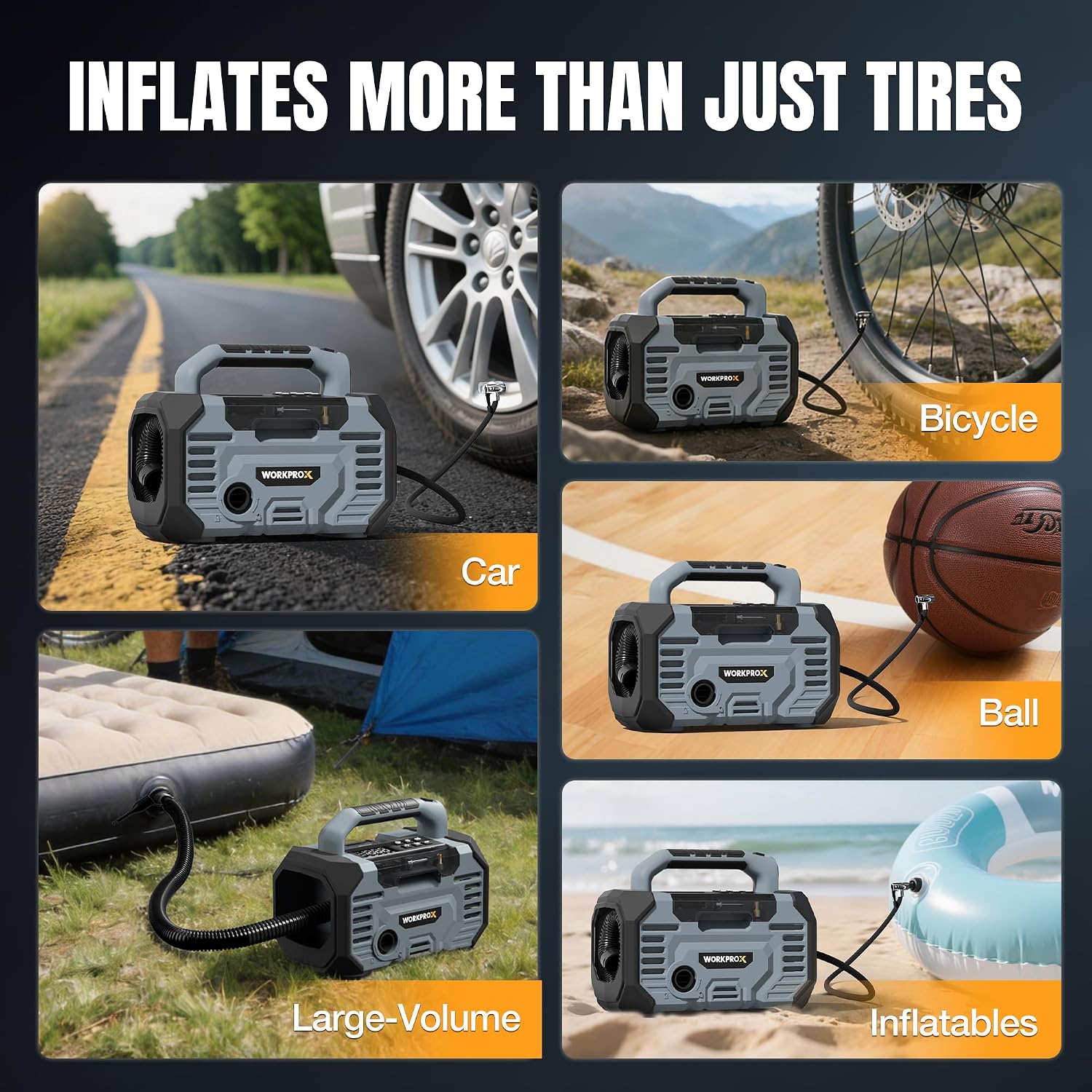 WORKPROX 150PSI Portable Tire Inflator, 12V DC & 20V Battery | Air Compressor & Blower, Auto Shut-Off, Digital Gauge, LED Light, 25-Min Runtime, For Car, Bike, Balls, Mattresses - Image 9
