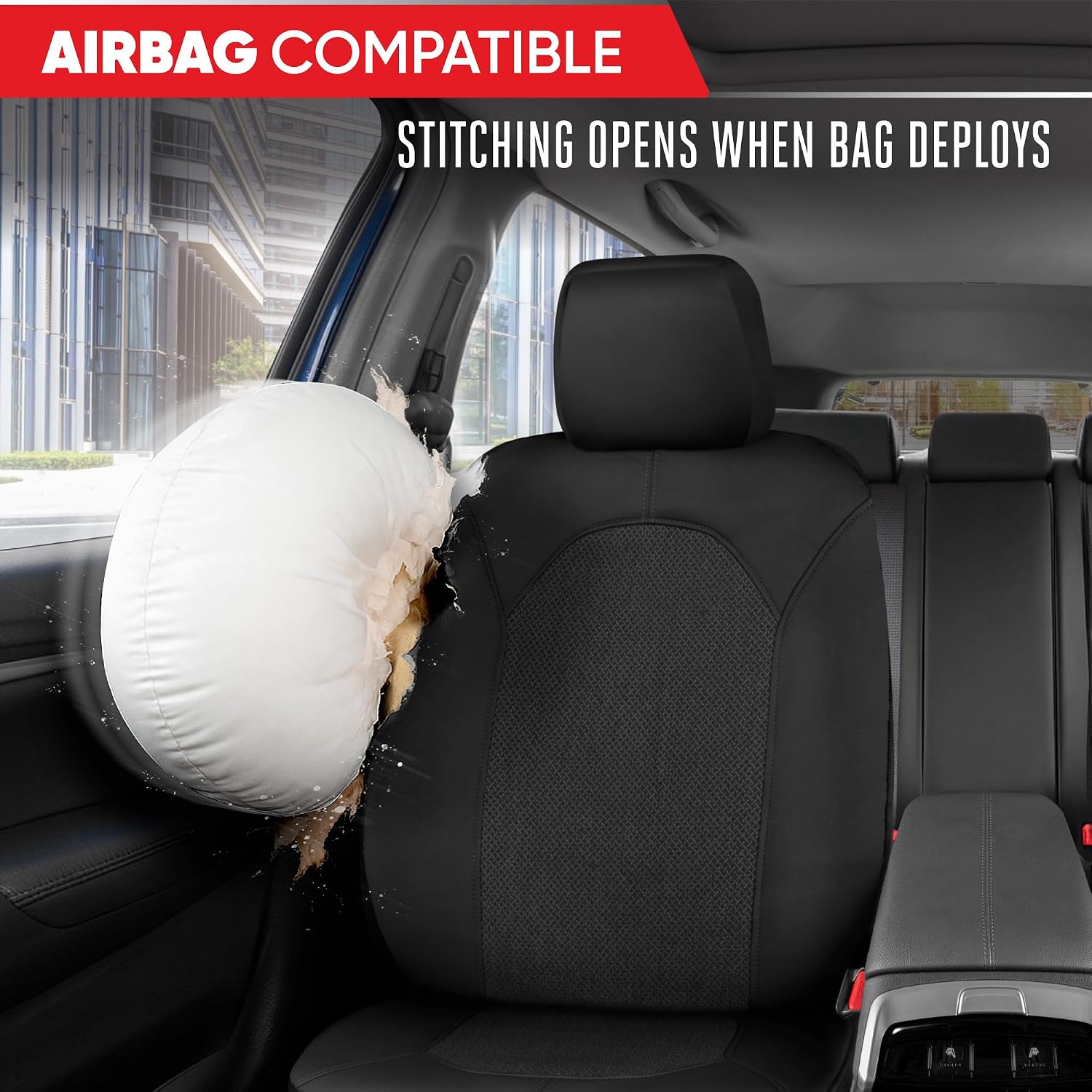 Motor Trend Black Car Seat Covers Set - 2 Front Seats – Spill-Proof Neoprene CarSeat Cover Protector for Cars – Automotive Car Accessories Interior Covers for SUV & Small Trucks – Semi Universal Fit - Image 7