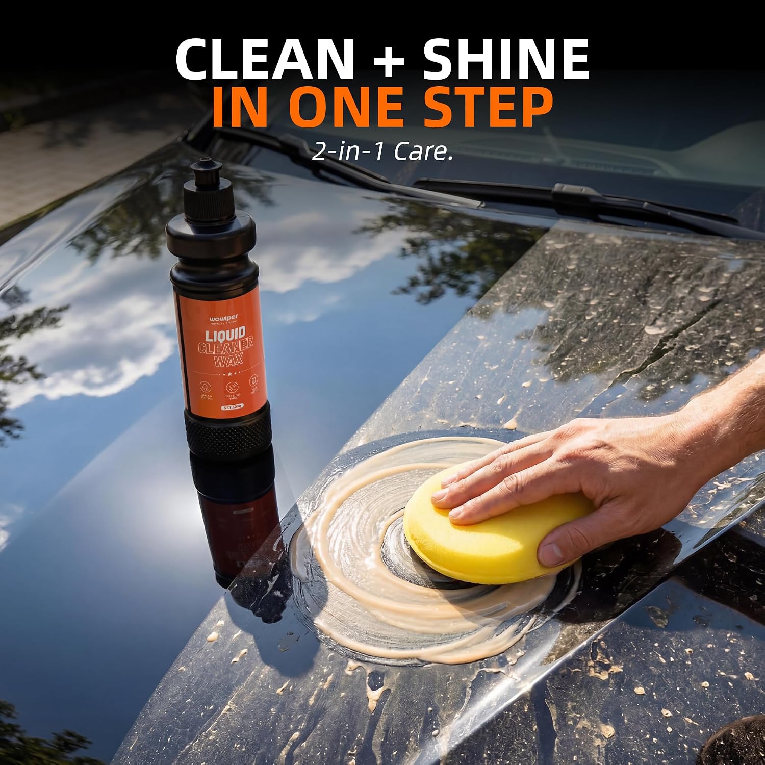 Liquid Cleaner Wax for Cars - 2 in 1 Car Wax Cleaner & Shine in One Step, Easy to Use Liquid for Paint Protection, Water Beading & Gloss for Black White Cars - 10.58 oz - Image 3