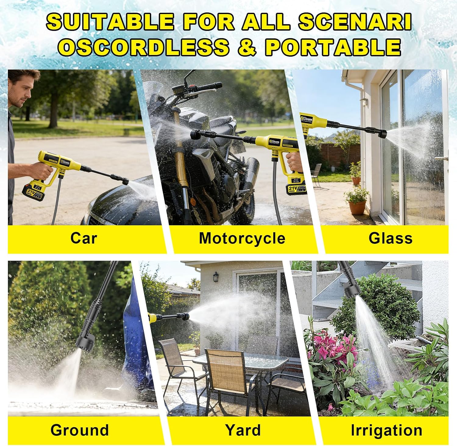 Cordless Portable Washer, Brushless Motor, 4 Speed Modes, 6-in-1 Swivel Nozzle, 2 x 4.0 Ah Batteries, 5 m Hose, Lightweight Handheld Car Washer for Home, Garden - Image 8