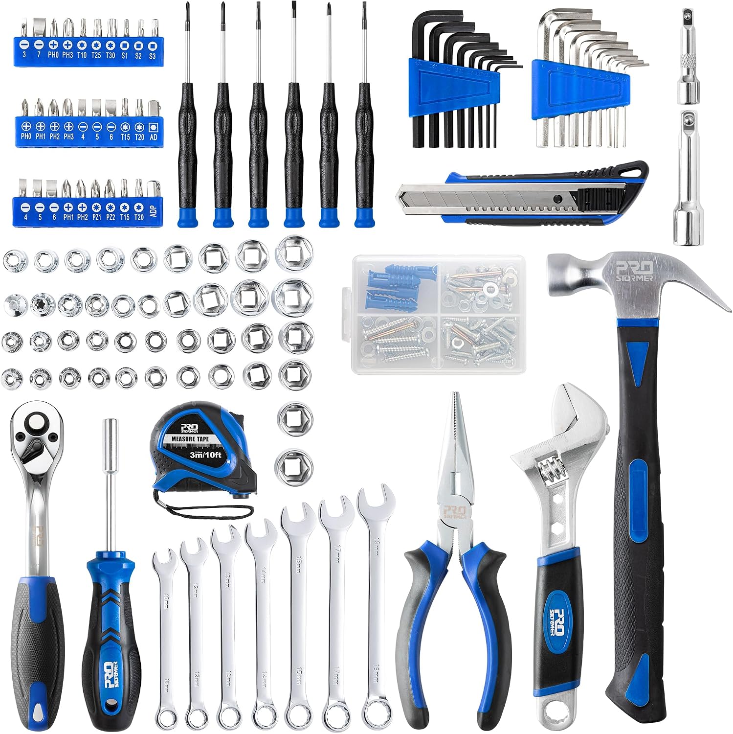 Prostormer 200-Piece Hand Tool Set, General Home and Auto Repair Kit | Assorted Tools with Portable Toolbox for Mechanical Repair, DIY, Home Maintenance - Image 4
