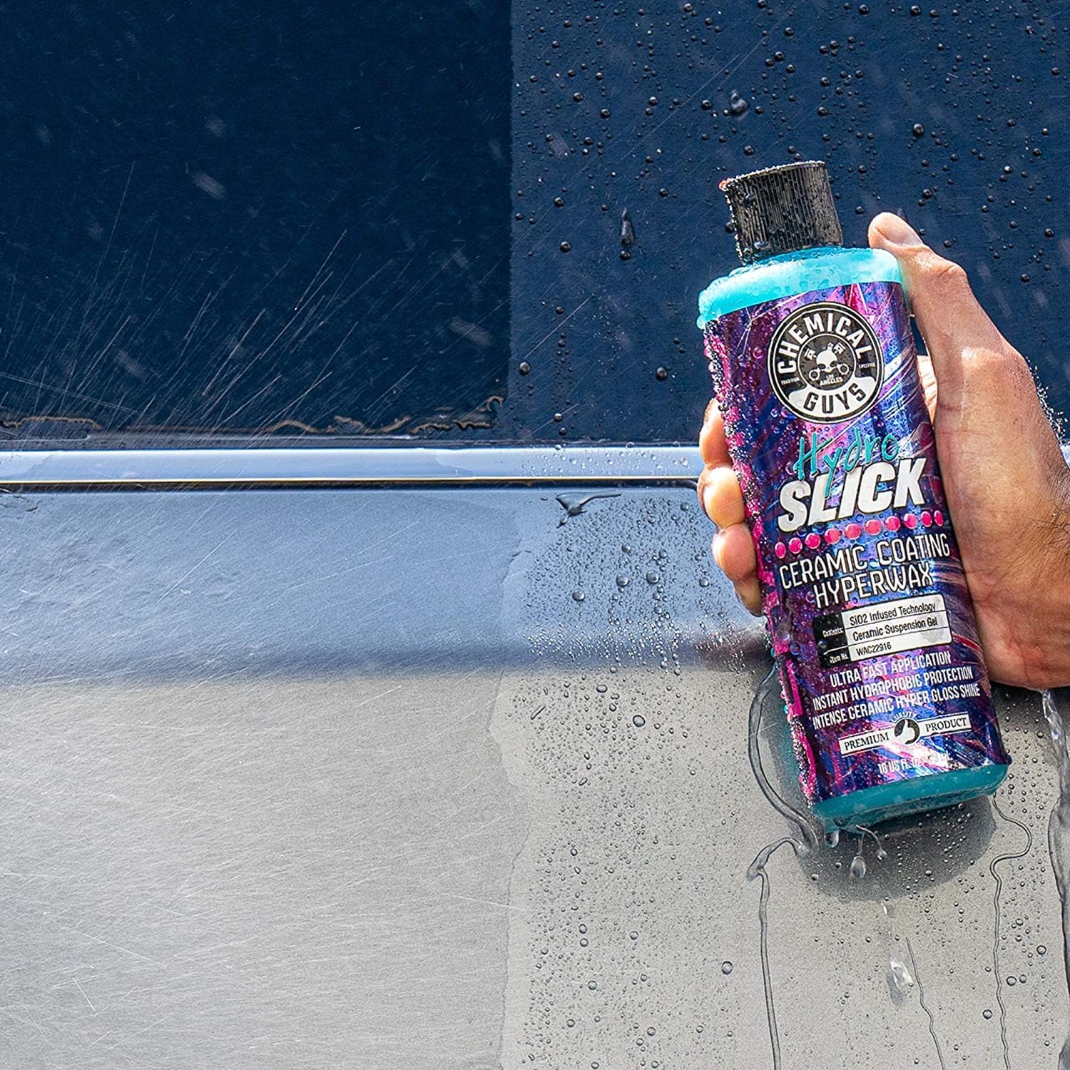 Chemical Guys, HydroSlick Intense Gloss Ceramic Coating HyperWax, 16 oz | Ceramic wax lays down high gloss and a hydrophobic, water-beading layer on paint, glass and trim, easy on and off - Image 9
