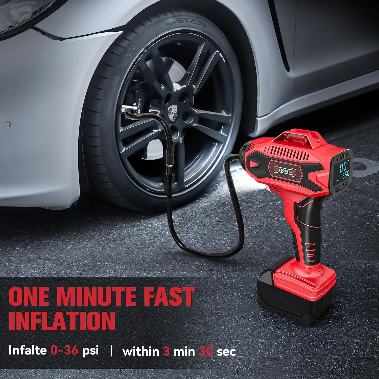 DIYtoolifz 160PSI Tire Inflator Compatible with Milwaukee 18V Battery | Portable Air Compressor Cordless Air Pump with Digital Pressure Gauge for Cars, SUV, Motorcycles, Bikes, Balls (Tool Only) - Image 4
