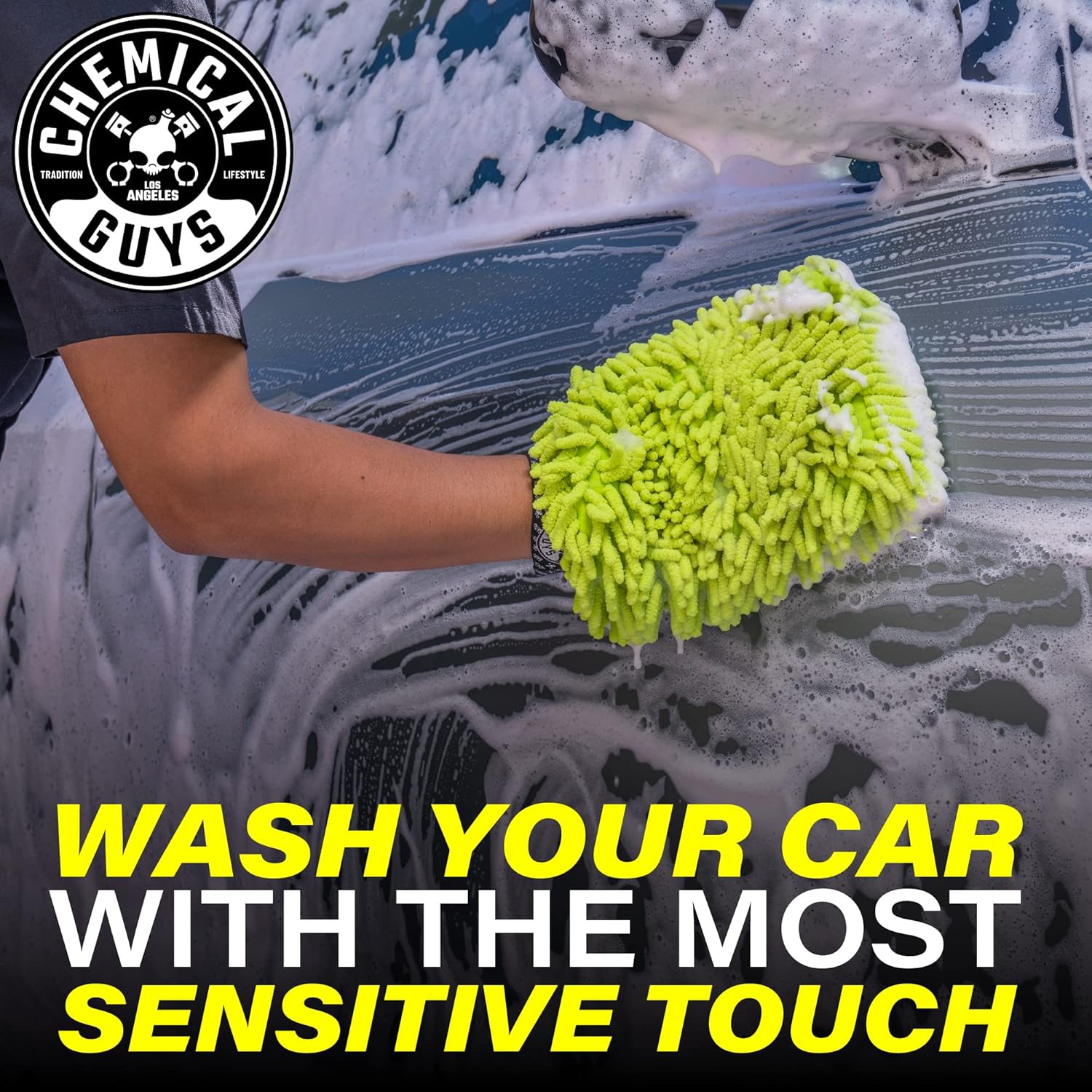 Chemical Guys, Chenille Microfiber Wash Mitt for Cars, Scratch-Free, 2 Pack | Ultra-soft lime green chenille holds thick suds and traps grit, gentle on paint, glass and chrome, machine washable - Image 3