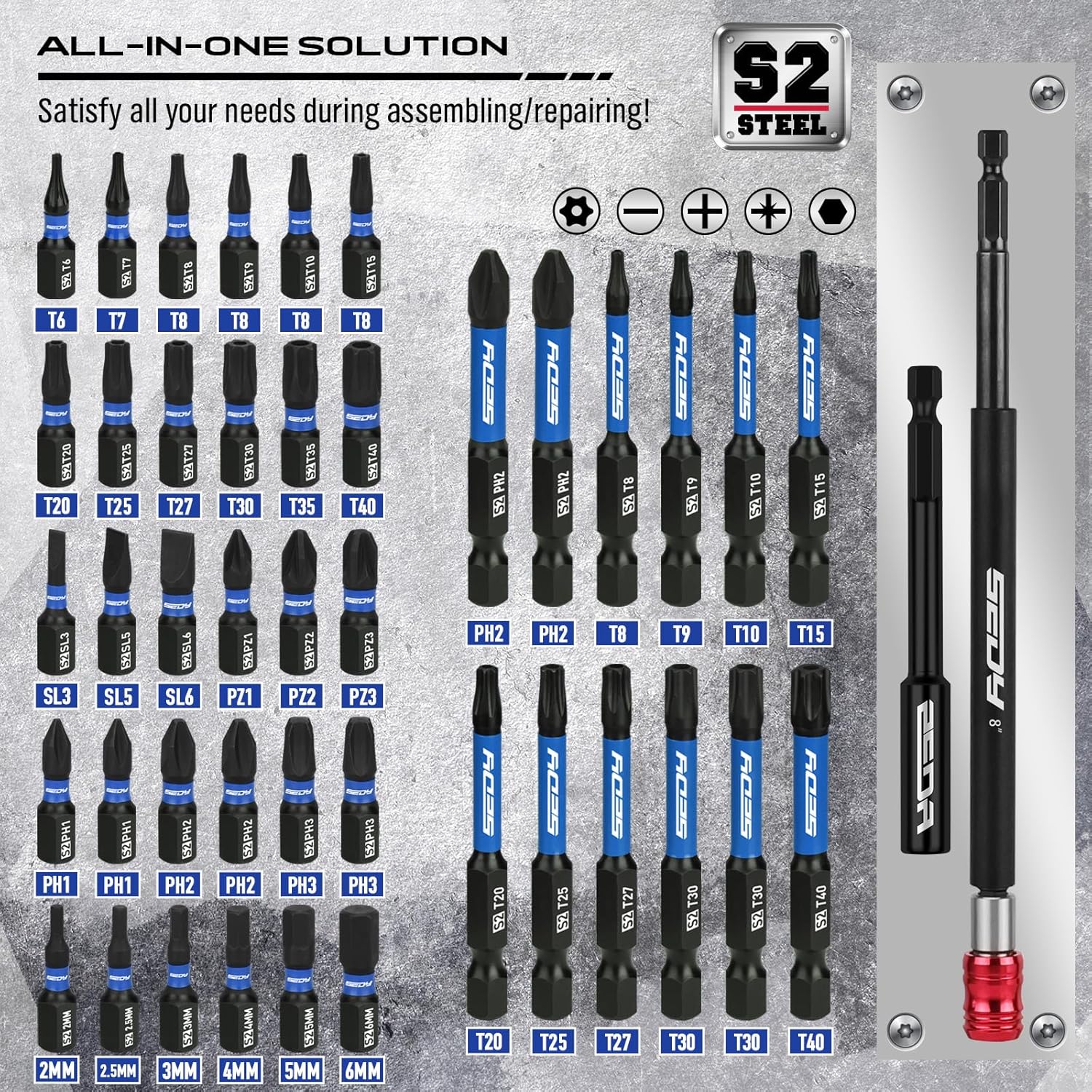 80-Piece Premium Magnetic Impact Nut Driver Set Metric & SAE with Socket Adapters, Bit Holder, Wing Nut Driver, Universal Sockets, Quick Release Extension, Power Bits - Image 4