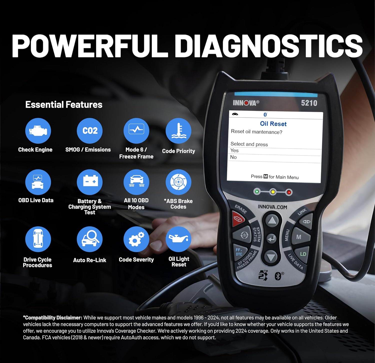 Innova 5210 OBD2 Scanner & Engine Code Reader, Battery Tester, Live Data, Oil Reset, Car Diagnostic Tool for Most Vehicles, Bluetooth Compatible with America's Top Car Repair App - Image 7