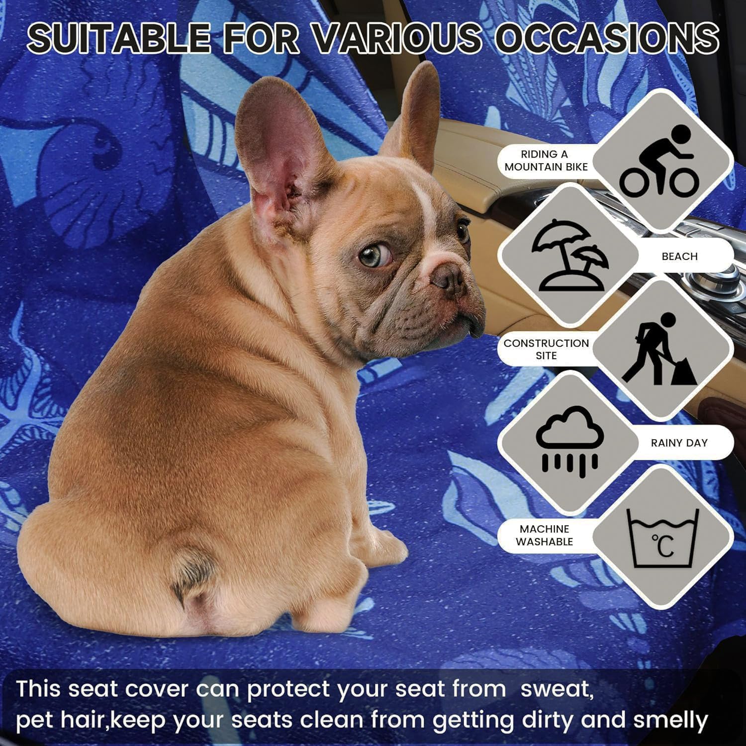 Car Seat Covers 2pcs Waterproof Towel Car Seat Cover Universal Fit for Most Trucks SUV Fitness Athletes Pets Gym and Water Sport,Conch Shells Starfish - Image 5