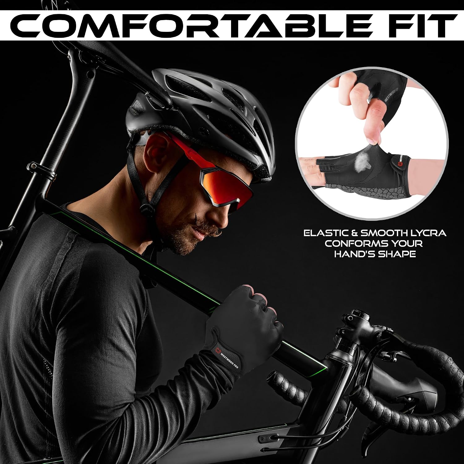 WESTWOOD FOX Cycling Gloves Half Finger Unisex Padded Grips Palm Bicycle Summer MTB Bike Gloves for Men Women Non-Slip Fingerless Short Mountain Bike Sports Hiking Climbing Gym - Image 8
