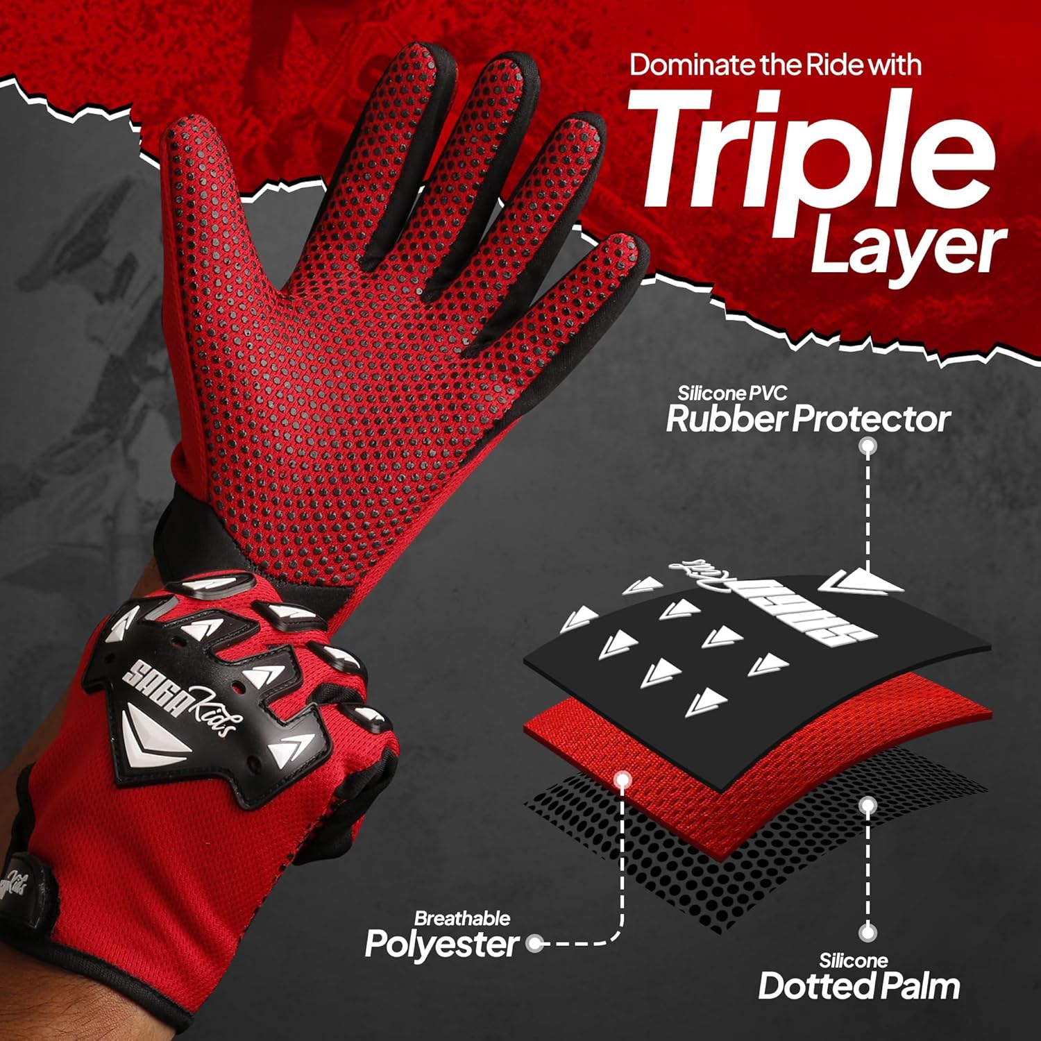 Youth Motocross Gloves – Antislip Kids Dirt Bike Gloves | Pro-Grade Protection for Dirt Bike & BMX Rider, High-Performance Motorcycle Gear for Boys & Girls, Built for Future Champions - Image 3