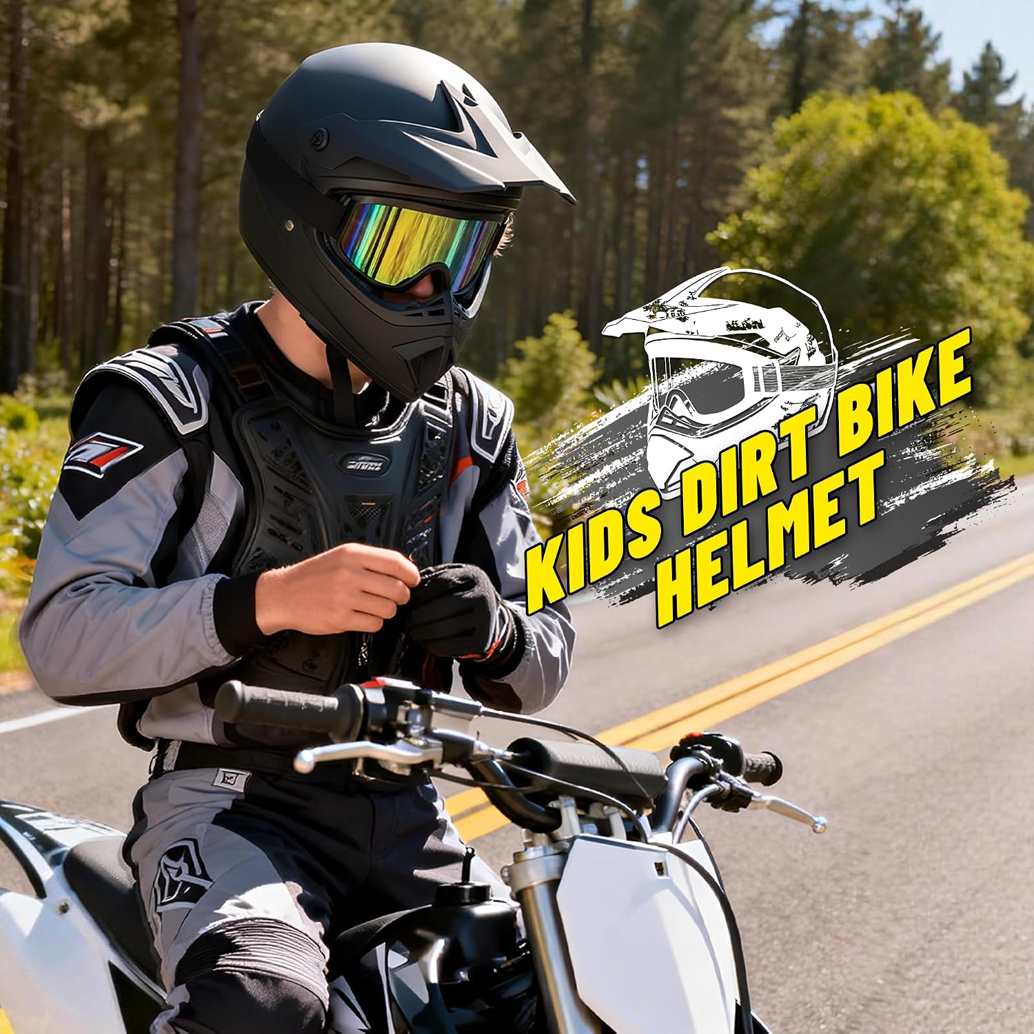 for Kids 4-16 DOT Youth Dirt Bike & ATV Helmet,Full Face Motorcycle Helmet for Four Wheeler, Motocross, BMX. MXUTV, Snowmobile, Go Kart, Racing,Skateboard,( Matte Black,S) - Image 4