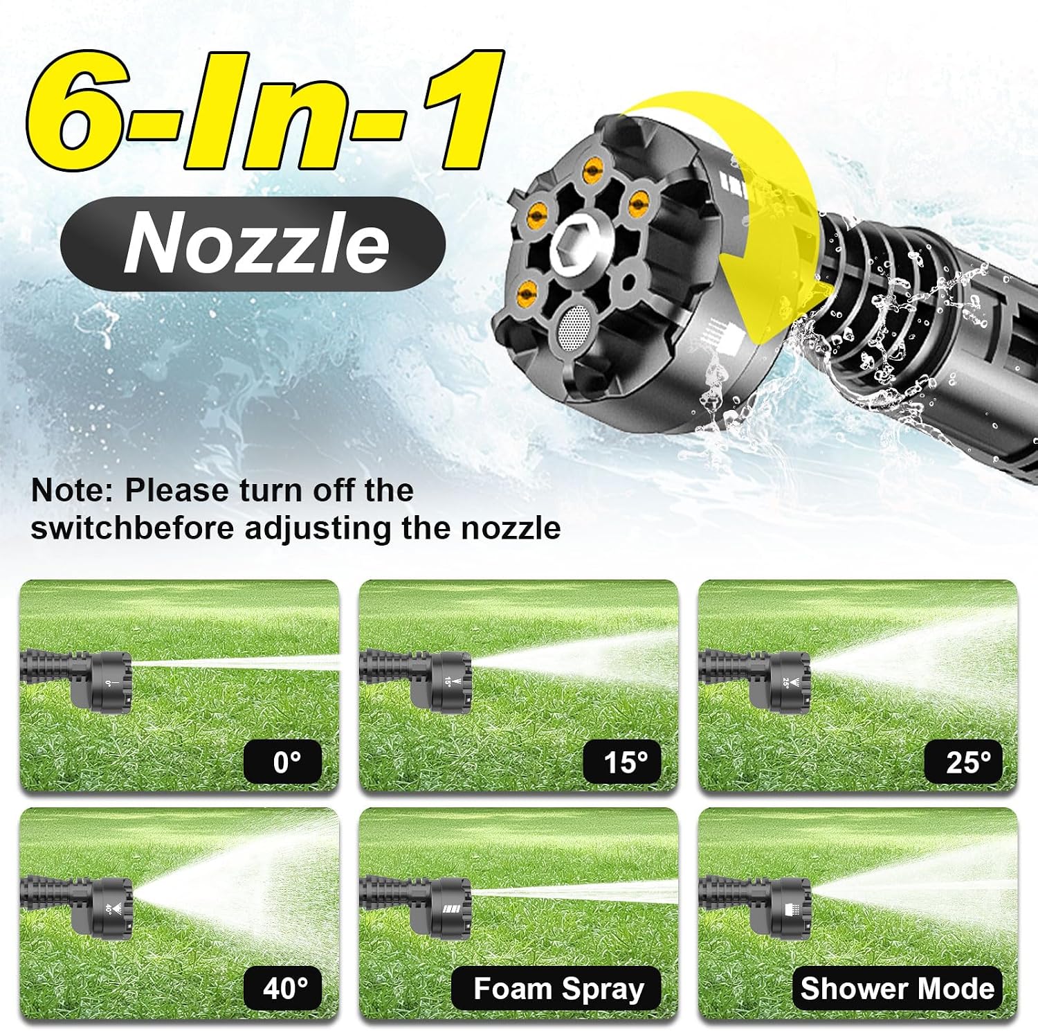Cordless Portable Washer, Brushless Motor, 4 Speed Modes, 6-in-1 Swivel Nozzle, 2 x 4.0 Ah Batteries, 5 m Hose, Lightweight Handheld Car Washer for Home, Garden - Image 6