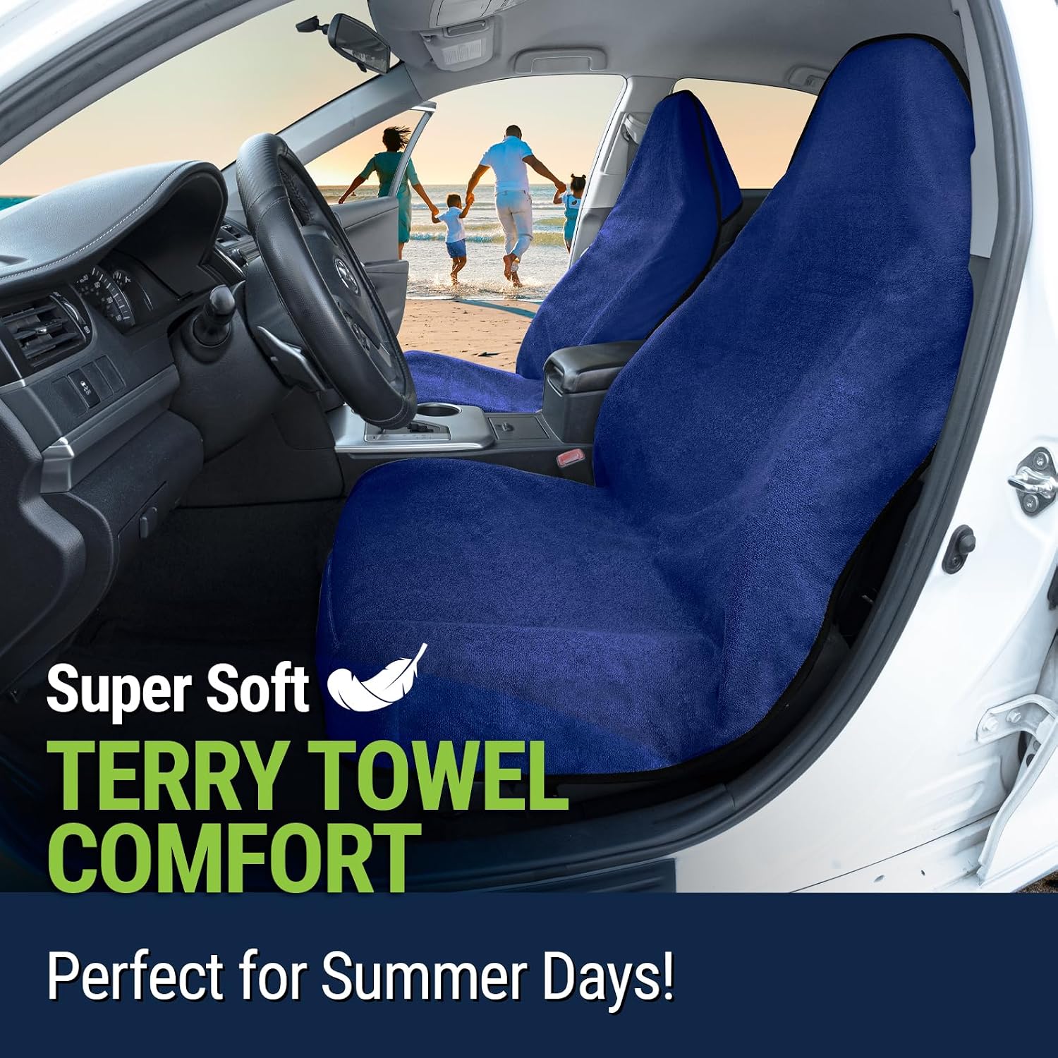 Season Guard Towel Seat Cover, Waterproof Car Seat Protectors for Gym, Workout & Active Lifestyle, Universal Fit for Car SUV Truck Van, Non-Slip 3 Strap Design, Machine Washable, 2 Pack Blue - Image 7