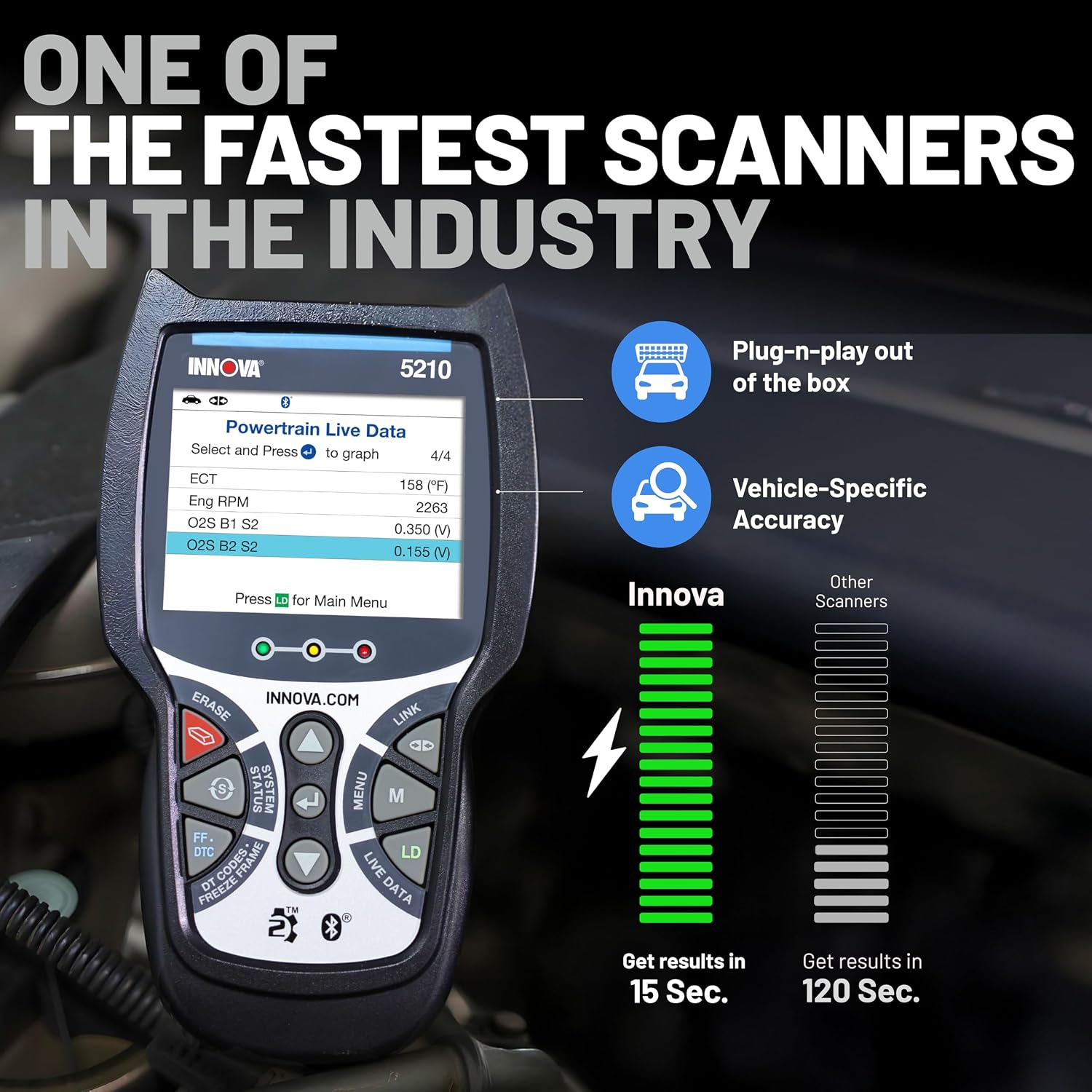 Innova 5210 OBD2 Scanner & Engine Code Reader, Battery Tester, Live Data, Oil Reset, Car Diagnostic Tool for Most Vehicles, Bluetooth Compatible with America's Top Car Repair App - Image 4
