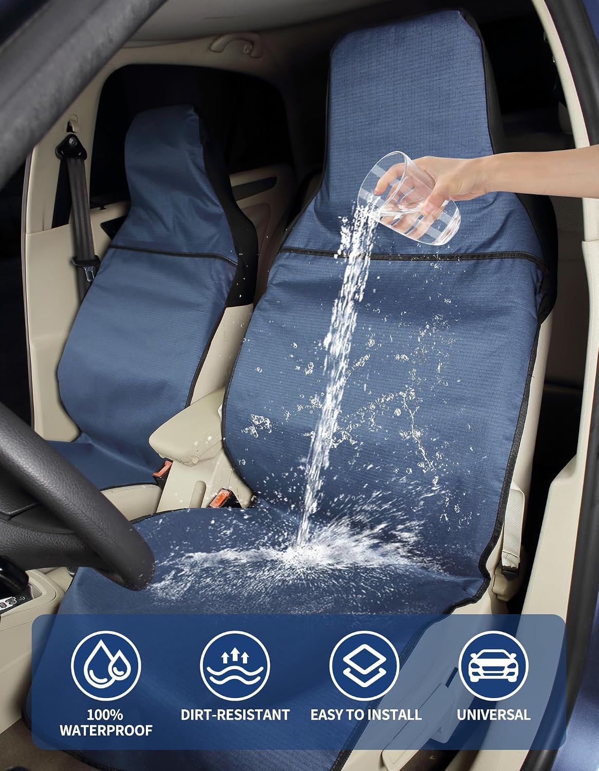 Waterproof Car Seat Cover Automotive Seat Covers for Cars Trucks and SUVs Car Seat Cover Protector Front Seats Navy-2 - Image 3