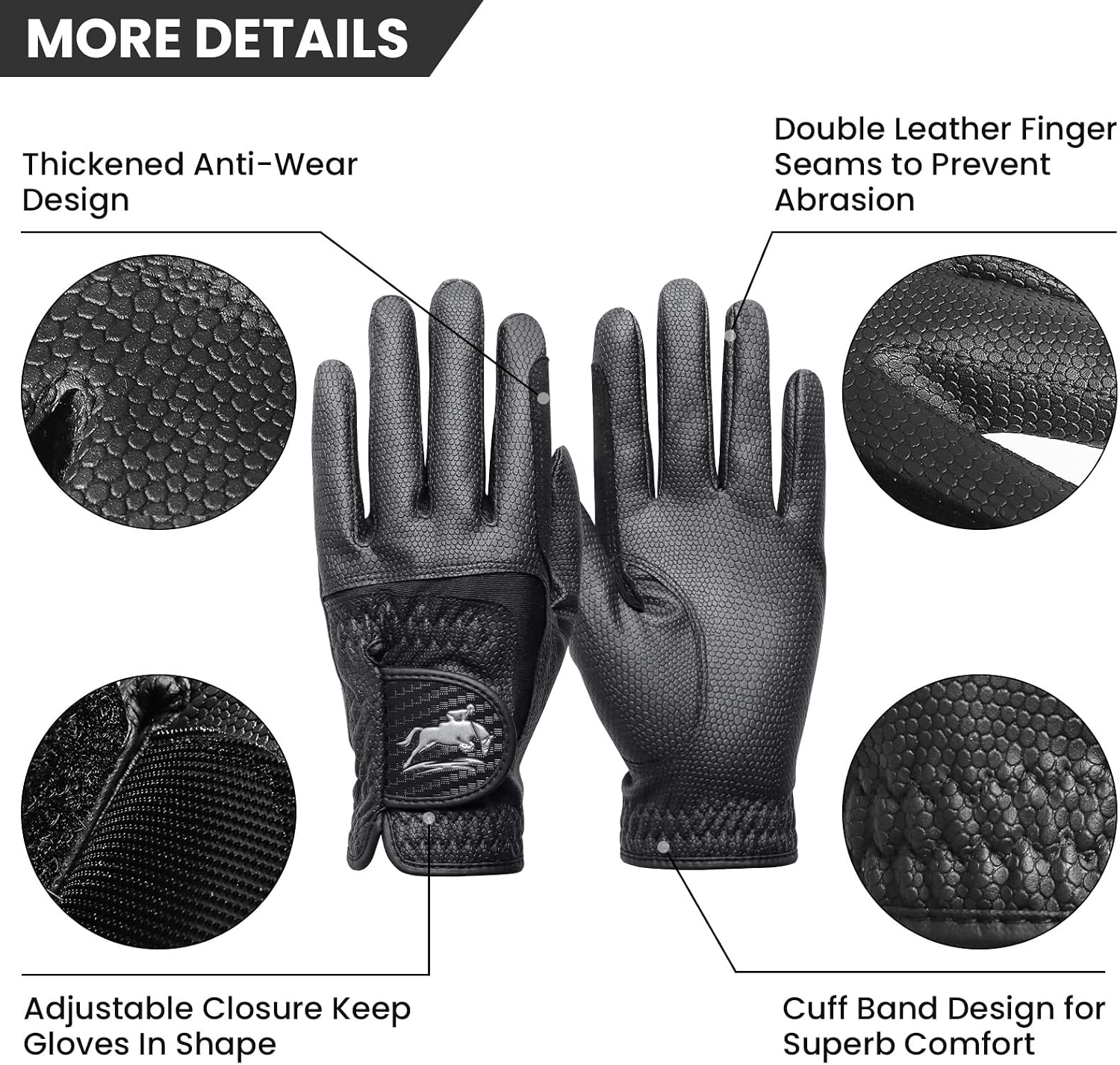 FINGER TEN Horse Riding Gloves Women Premium Pu Leather Equestrian Horseback Comfortable Grip Ladies Girls Glove Lightweight Breathable Touchscreen Stretchable for Outdoor Sport - Image 3