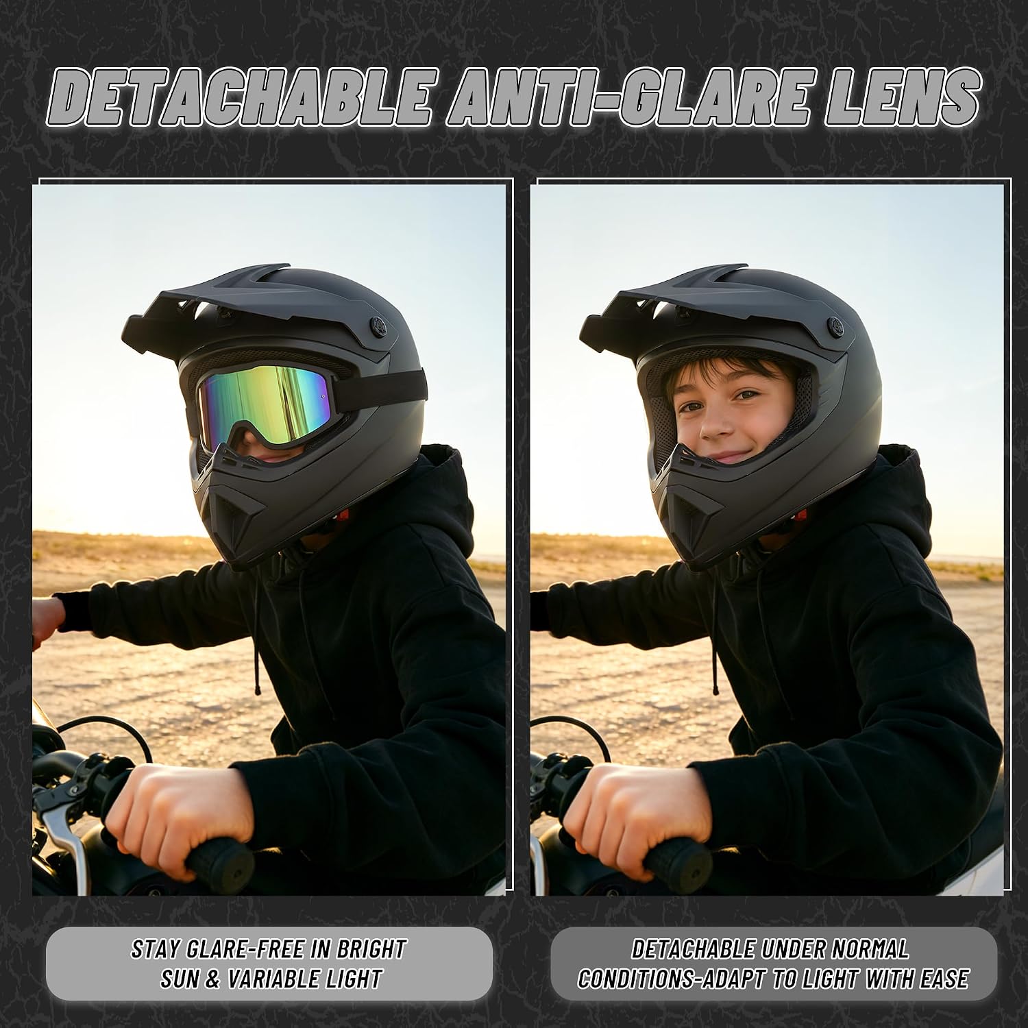 for Kids 4-16 DOT Youth Dirt Bike & ATV Helmet,Full Face Motorcycle Helmet for Four Wheeler, Motocross, BMX. MXUTV, Snowmobile, Go Kart, Racing,Skateboard,( Matte Black,S) - Image 8