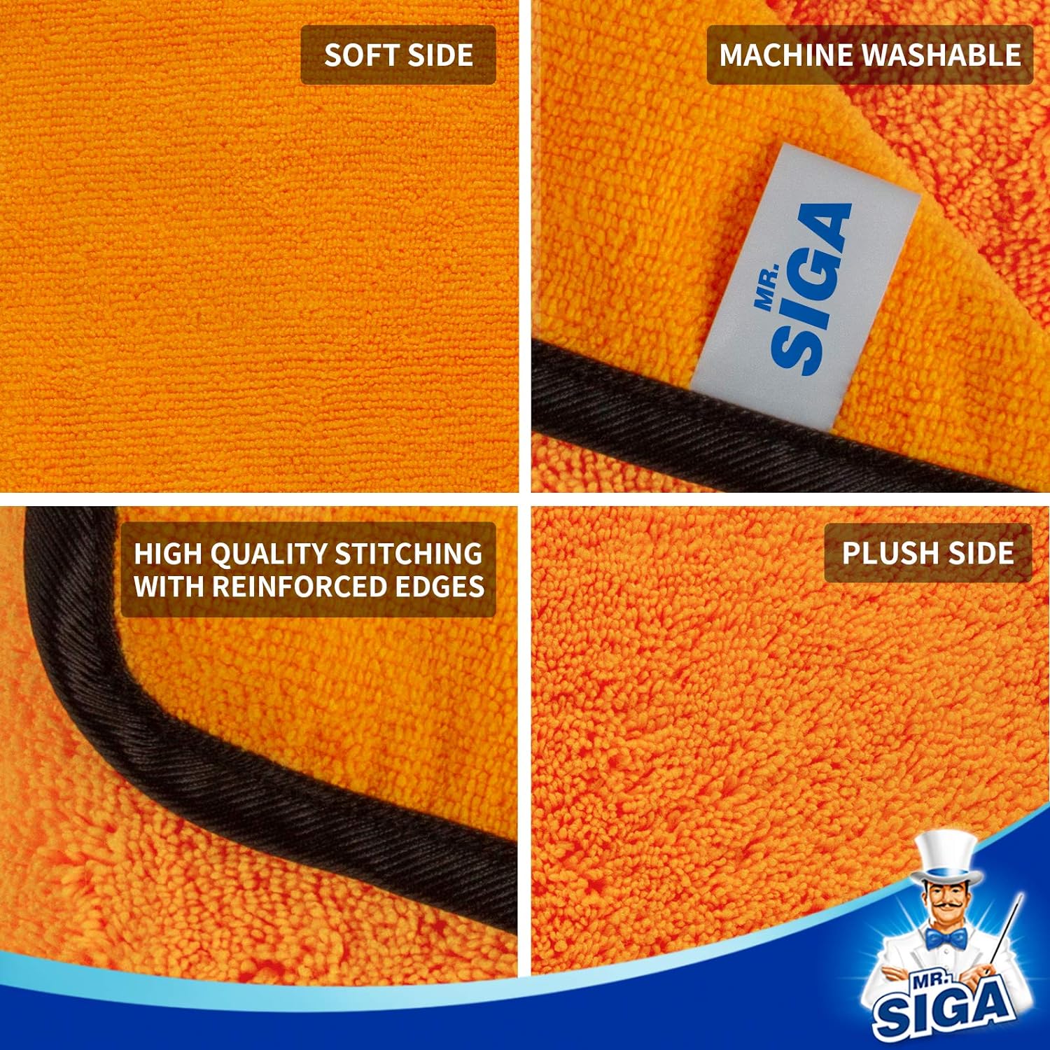 MR.SIGA Professional Microfiber Towels for Cars, Scratch Free, 12 Pack | Dual-sided car washing and detailing towels, gold, 40 x 60 cm(15.7 x 23.6 inch) - Image 7