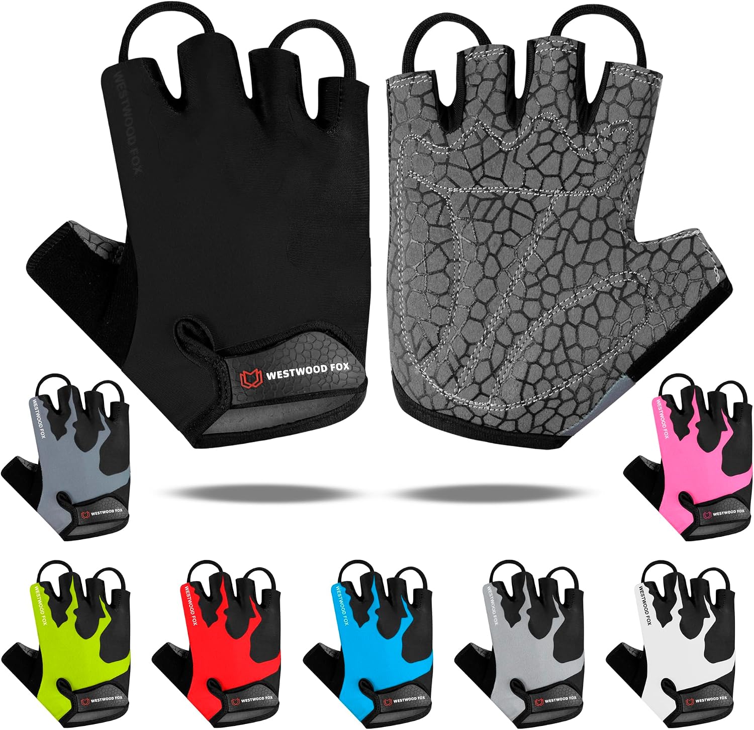 WESTWOOD FOX Cycling Gloves Half Finger Unisex Padded Grips Palm Bicycle Summer MTB Bike Gloves for Men Women Non-Slip Fingerless Short Mountain Bike Sports Hiking Climbing Gym - Image 2