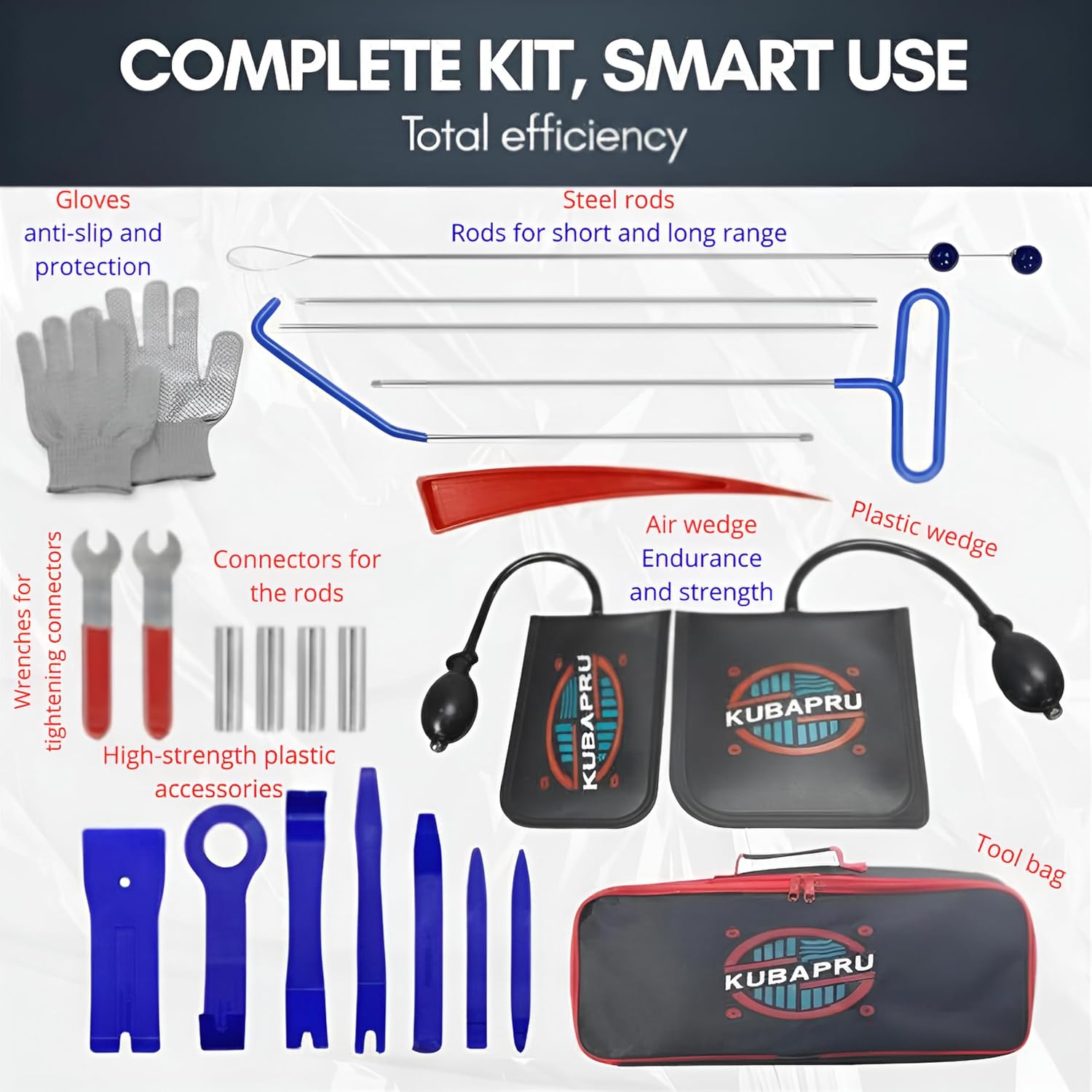 22-Piece Stainless Steel Car Repair Kit, Air Wedge & Carry Bag - Image 5
