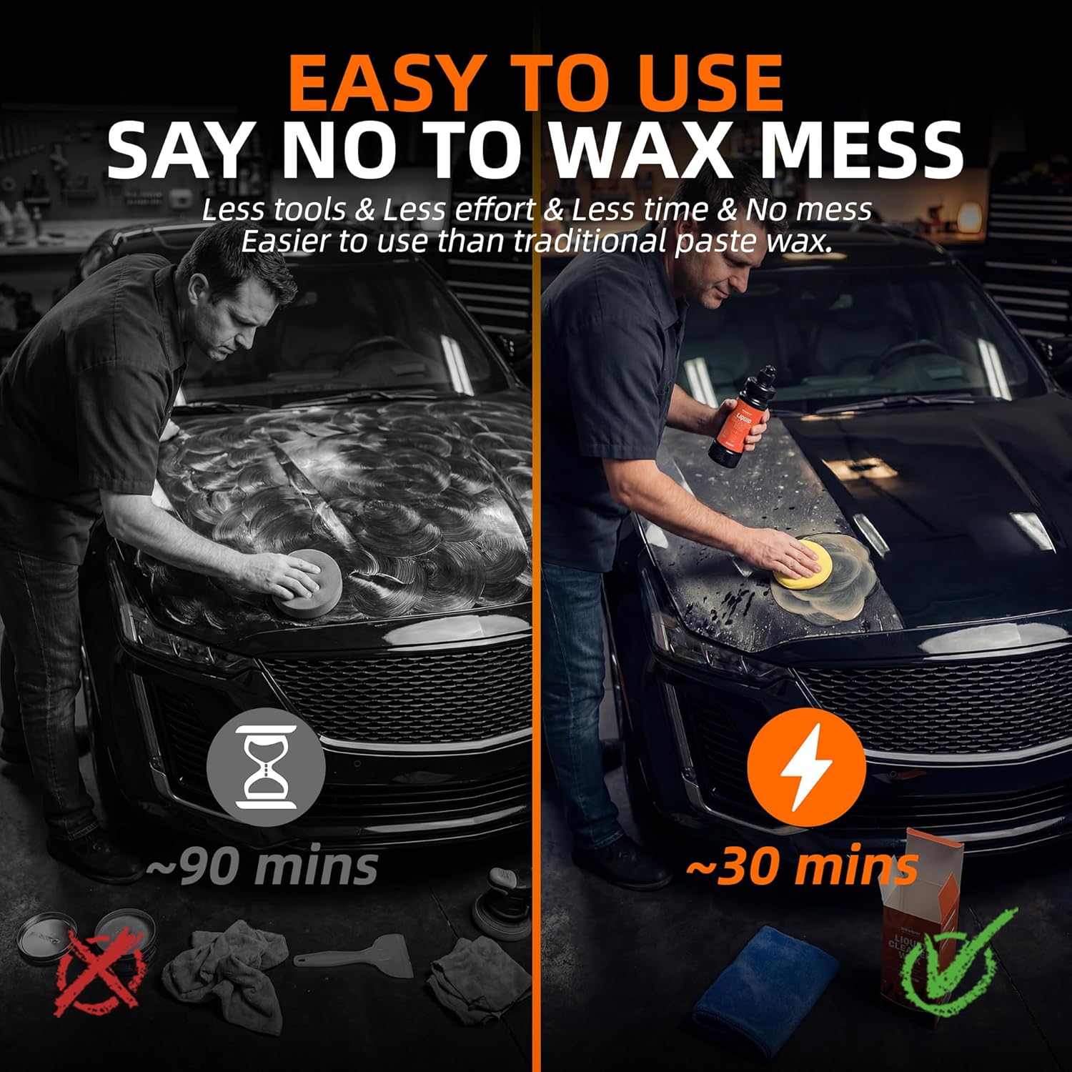 Liquid Cleaner Wax for Cars - 2 in 1 Car Wax Cleaner & Shine in One Step, Easy to Use Liquid for Paint Protection, Water Beading & Gloss for Black White Cars - 10.58 oz - Image 5
