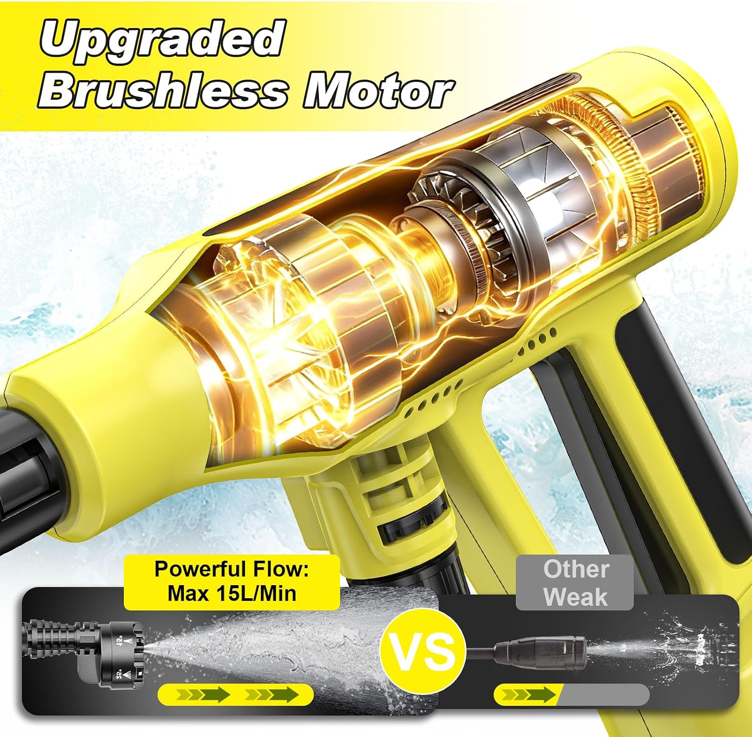 Cordless Portable Washer, Brushless Motor, 4 Speed Modes, 6-in-1 Swivel Nozzle, 2 x 4.0 Ah Batteries, 5 m Hose, Lightweight Handheld Car Washer for Home, Garden - Image 3