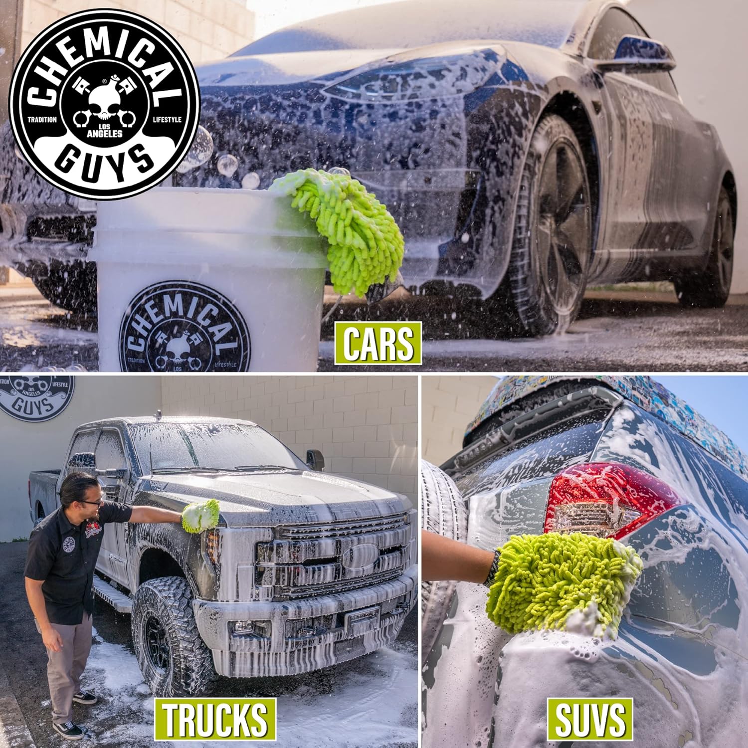 Chemical Guys, Chenille Microfiber Wash Mitt for Cars, Scratch-Free, 2 Pack | Ultra-soft lime green chenille holds thick suds and traps grit, gentle on paint, glass and chrome, machine washable - Image 4