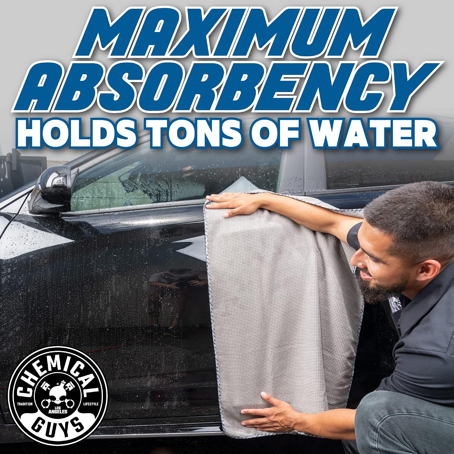 Chemical Guys, Waffle Weave Gray Matter Microfiber Drying Towel, 25 x 36 in | Waffle-weave towel with soft-banded edges soaks up sheeting water for a fast, scratch-free dry on paint and glass. - Image 9