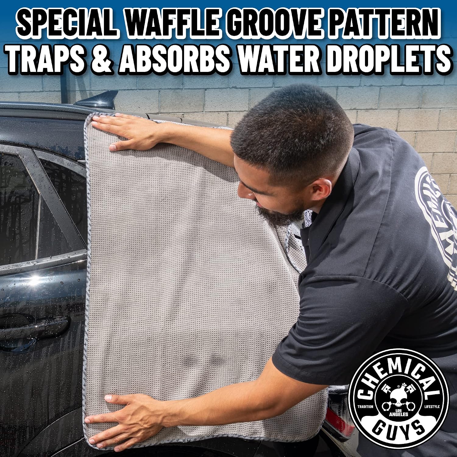Chemical Guys, Waffle Weave Gray Matter Microfiber Drying Towel, 25 x 36 in | Waffle-weave towel with soft-banded edges soaks up sheeting water for a fast, scratch-free dry on paint and glass. - Image 6