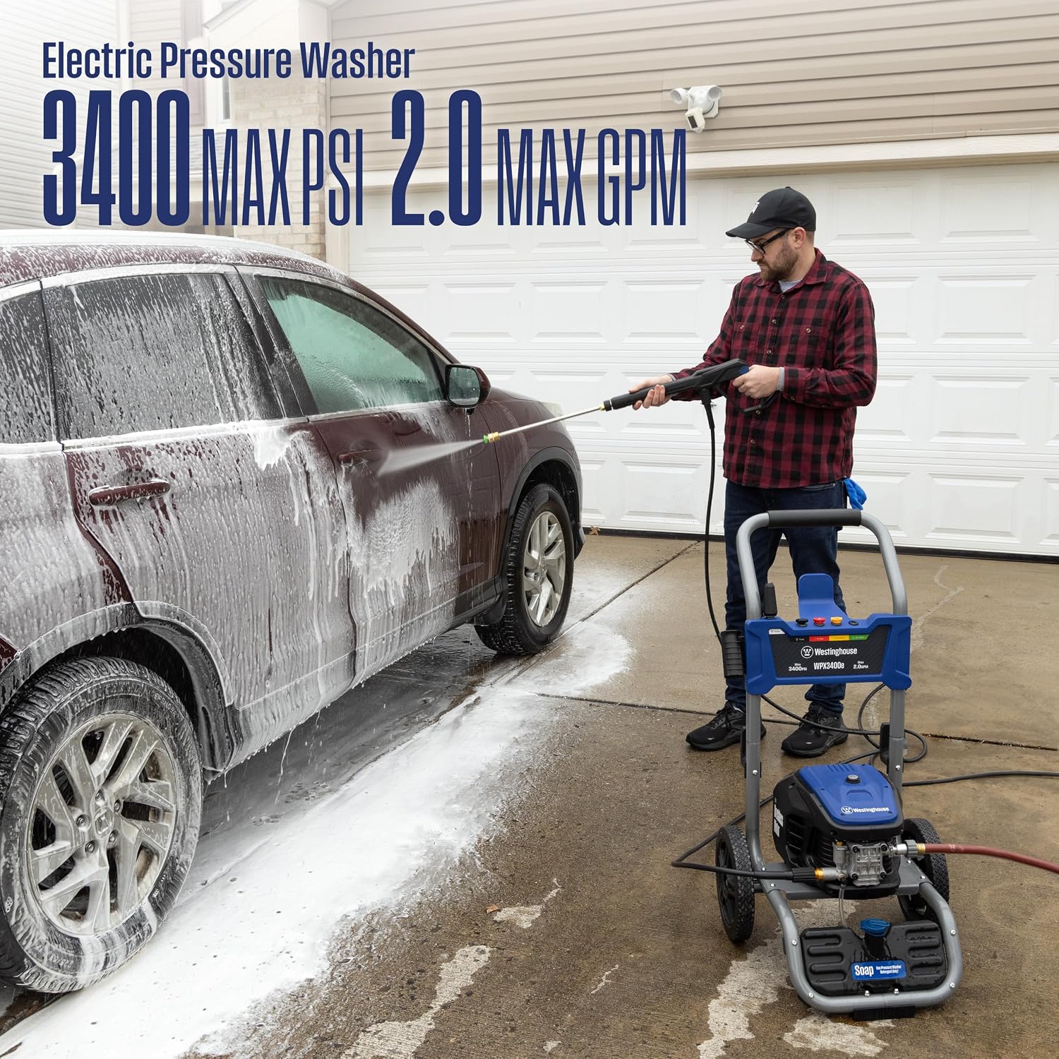 Westinghouse WPX3400e Electric Pressure Washer, 3400 Max PSI and 2.0 Max GPM, Brushless Motor, Onboard Soap Tank, Spray Gun and Wand, 5 Nozzle Set, for Cars/Fences/Driveways/Homes/Patios/Furniture - Image 3