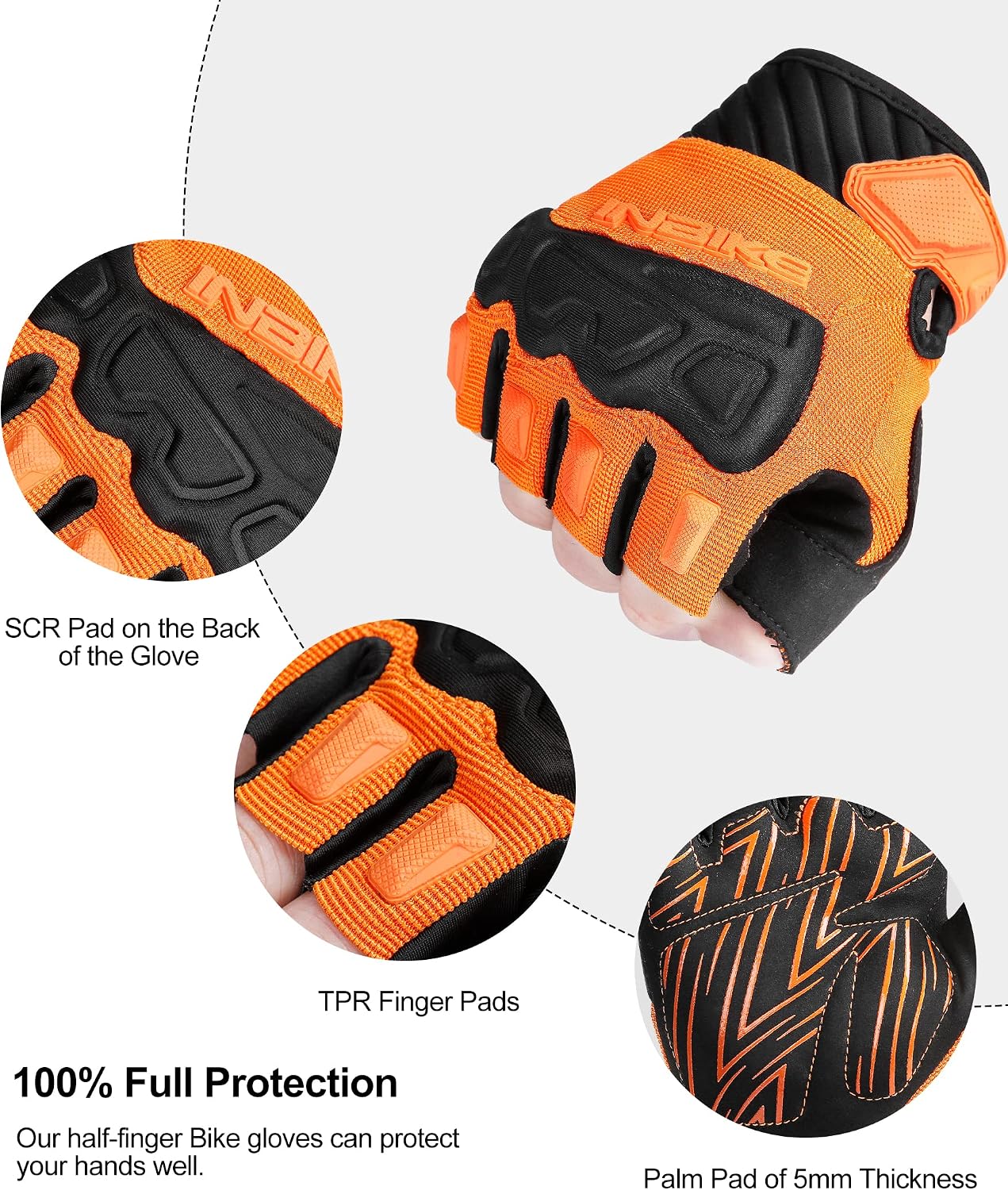 INBIKE Half Finger Cycling Gloves Knuckle Guard Padded Mountain Bike Glove | 5mm Shock-Absorbing Palm Padding, MTB Biking, Motocross, Road Bicycle, Breathable Mesh Fabric, Anti-Slip Palm - Image 4