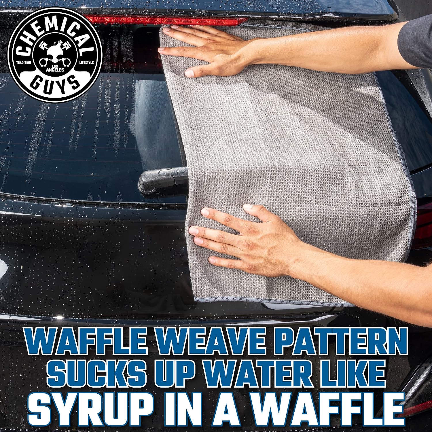 Chemical Guys, Waffle Weave Gray Matter Microfiber Drying Towel, 25 x 36 in | Waffle-weave towel with soft-banded edges soaks up sheeting water for a fast, scratch-free dry on paint and glass. - Image 5