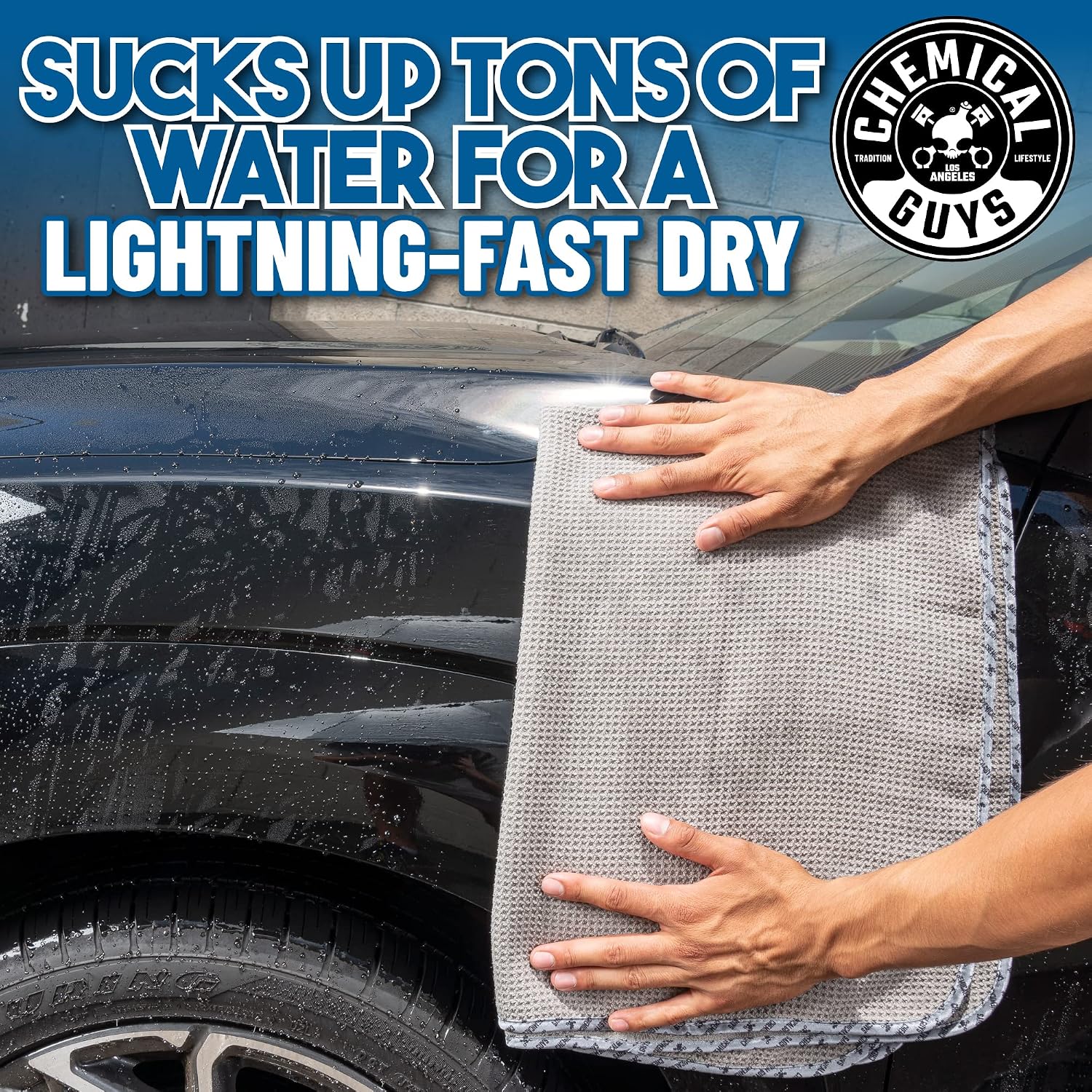 Chemical Guys, Waffle Weave Gray Matter Microfiber Drying Towel, 25 x 36 in | Waffle-weave towel with soft-banded edges soaks up sheeting water for a fast, scratch-free dry on paint and glass. - Image 7