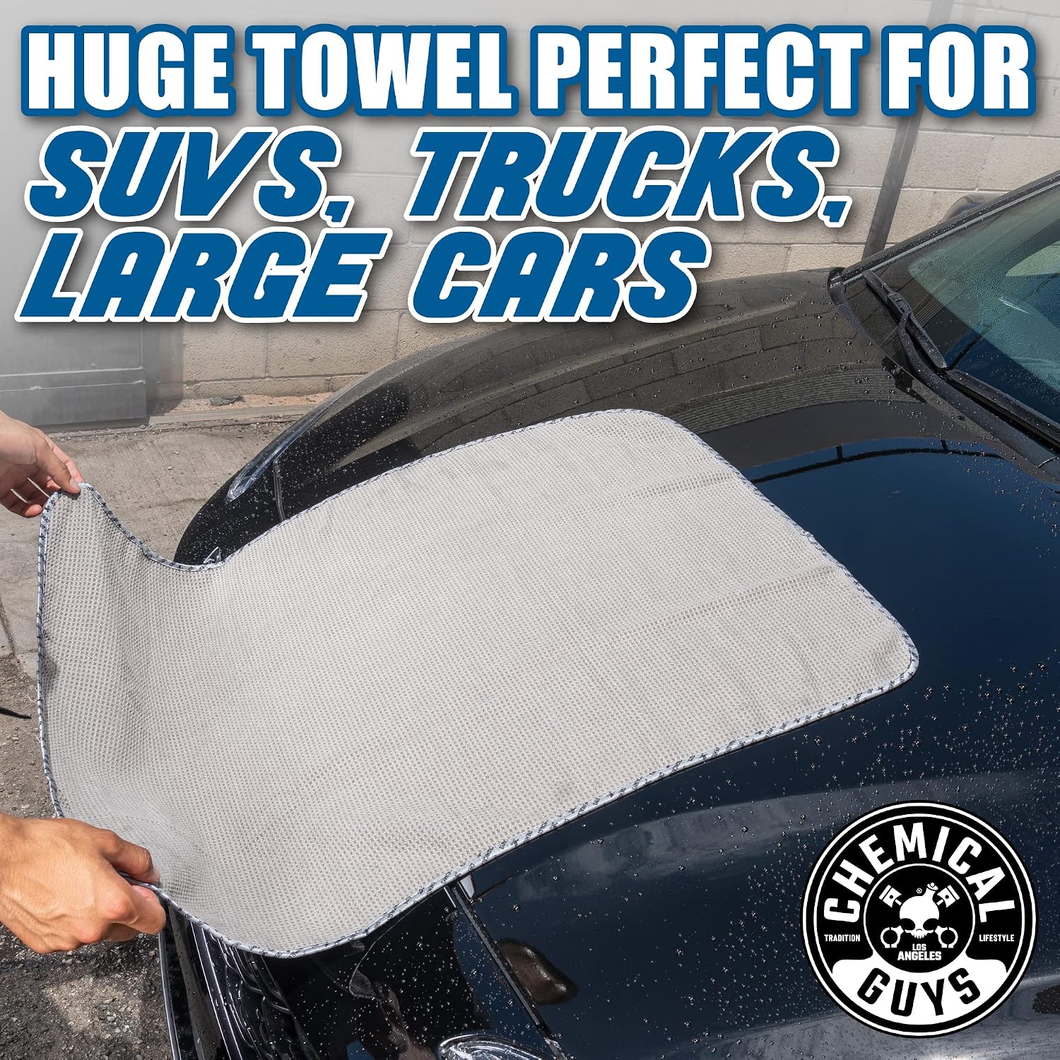 Chemical Guys, Waffle Weave Gray Matter Microfiber Drying Towel, 25 x 36 in | Waffle-weave towel with soft-banded edges soaks up sheeting water for a fast, scratch-free dry on paint and glass. - Image 10