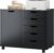 DUMOS 5 Drawer File Cabinet Office Drawers Organizer with Wheels Rolling, Under Desk Cabinets with Shelves and Door Printer Stand with Wood Board Metal Frame for Home Office Storage Craft Room, Black