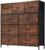 DUMOS Dresser for Bedroom, Storage Organizer with 9 Drawers, Chest of Drawers with Fabric Bins, Sturdy Metal Frame, Wood Tabletop for Guest Room, Closet, Entryway, Brown