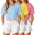 3 Pack Girls’ Crop Tops Kids Oversized Short Sleeve T-Shirts Loose Square Neck Shirts Rolled Cuff Athletic Tees