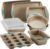 Rachael Ray 47578 Cucina Nonstick Bakeware Set with Grips Includes Nonstick Bread Pan, Baking Sheet, Cookie Sheet, Baking Pans, Cake Pan and Muffin Pan – 10 Piece, Latte Brown with Agave Blue Grips